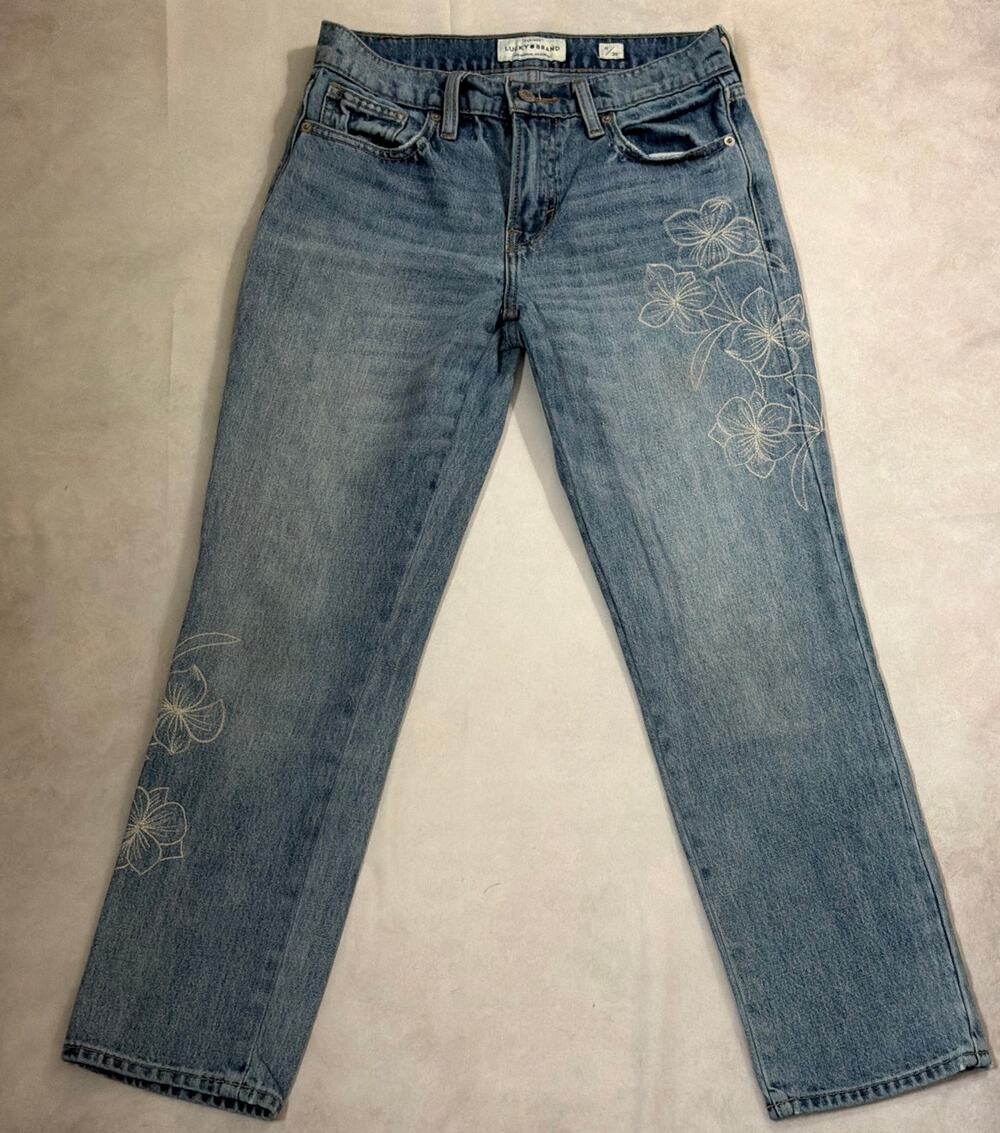 Lucky Brand Size 0/25 Sienna Slim Boyfriend Flower Embroidered Light Wash Jeans